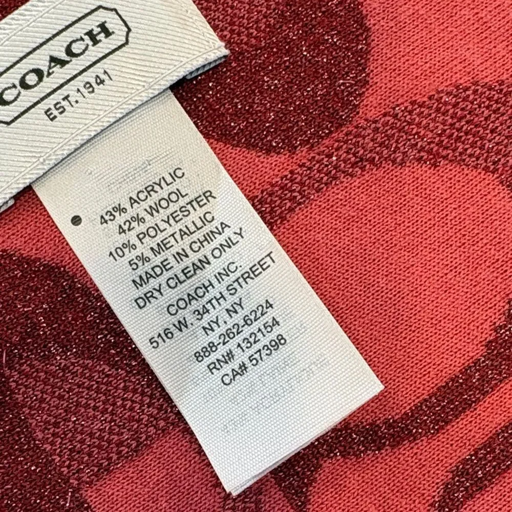 Coach Merino Wool Scarf Lurex Signature Logo Dream C Knit Scarf